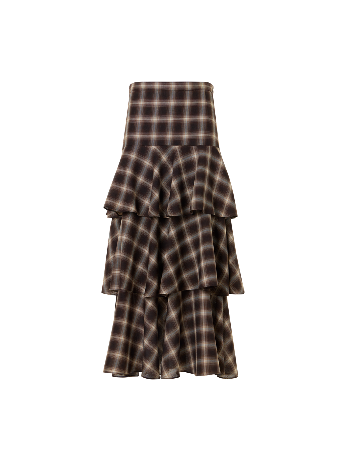 Designer Tiered Midi Skirt in Plaid Shelley - multicolor