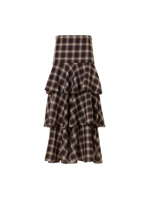 Designer Tiered Midi Skirt in Plaid Shelley - multicolor