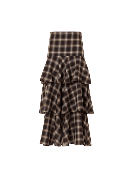Designer Tiered Midi Skirt in Plaid Shelley - multicolor