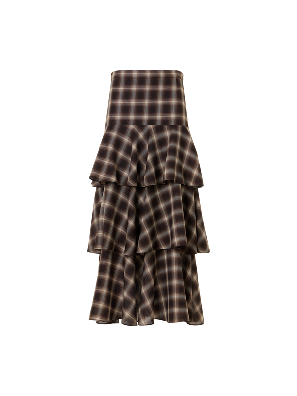 Designer Tiered Midi Skirt in Plaid Shelley - multicolor