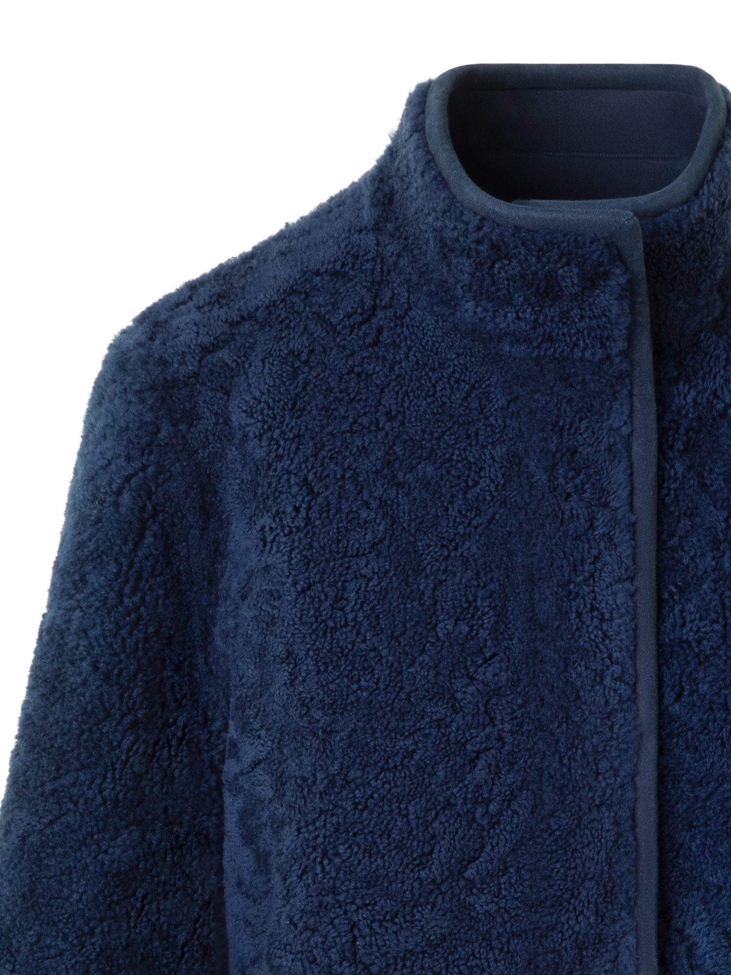 Designer Reversible Shearling Mock Neck Jacket - neutral - navy - blue