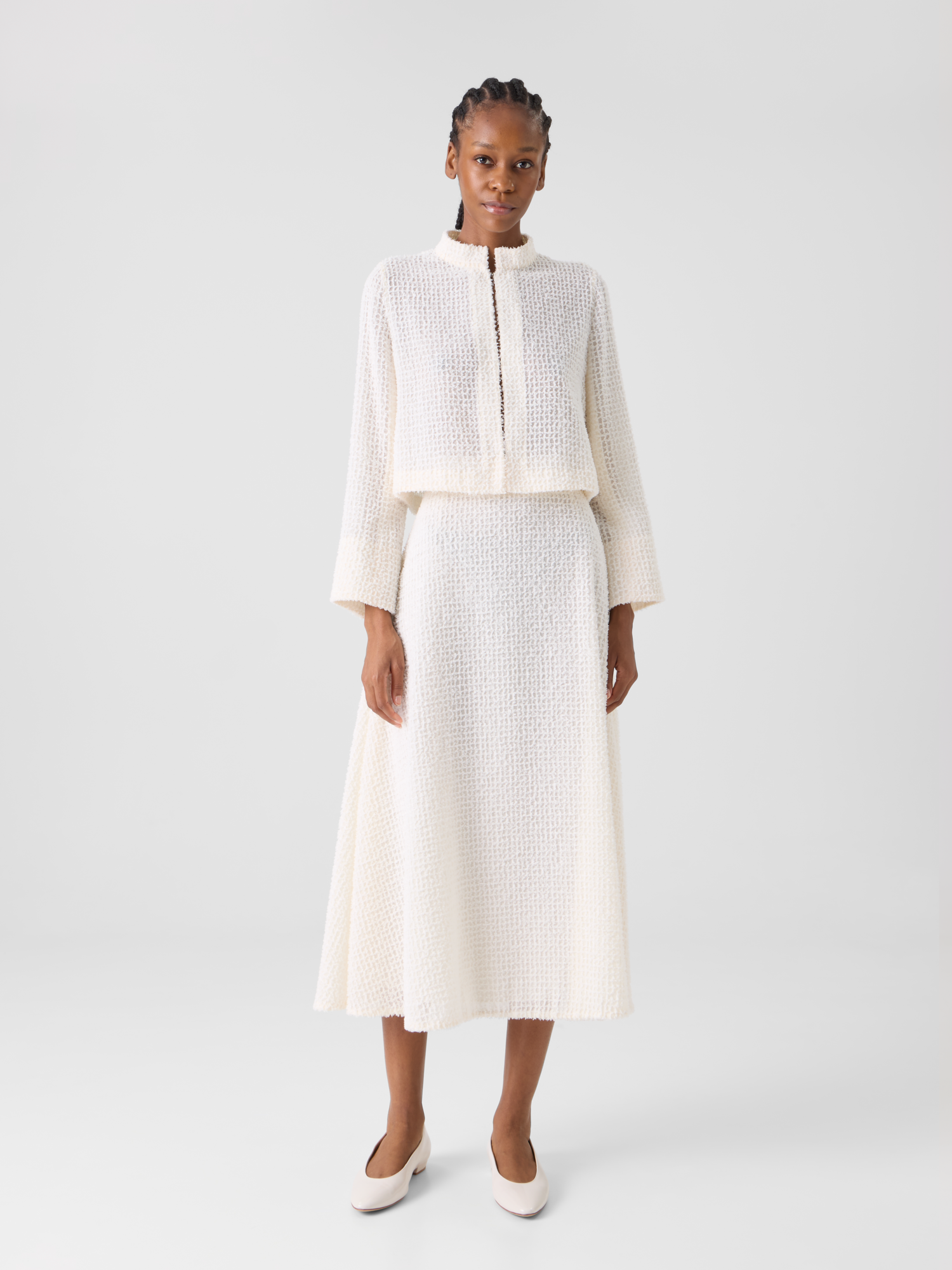 Designer Hockney Cropped Fringed Bolero Jacket - ecru