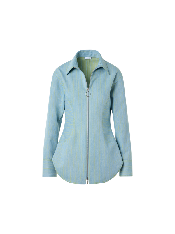 Designer Pinstripe Denim Fitted Blouse - pastel - blue