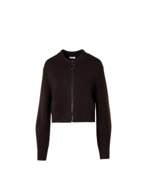 Designer Merino Wool Bomber Cardigan - brown