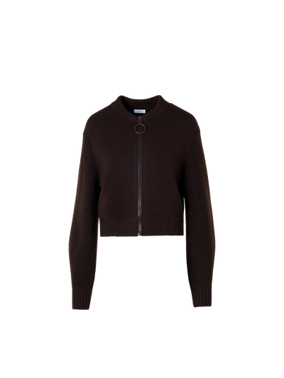 Designer Merino Wool Bomber Cardigan - brown