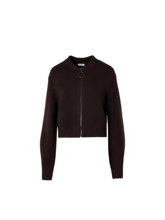 Designer Merino Wool Bomber Cardigan - brown