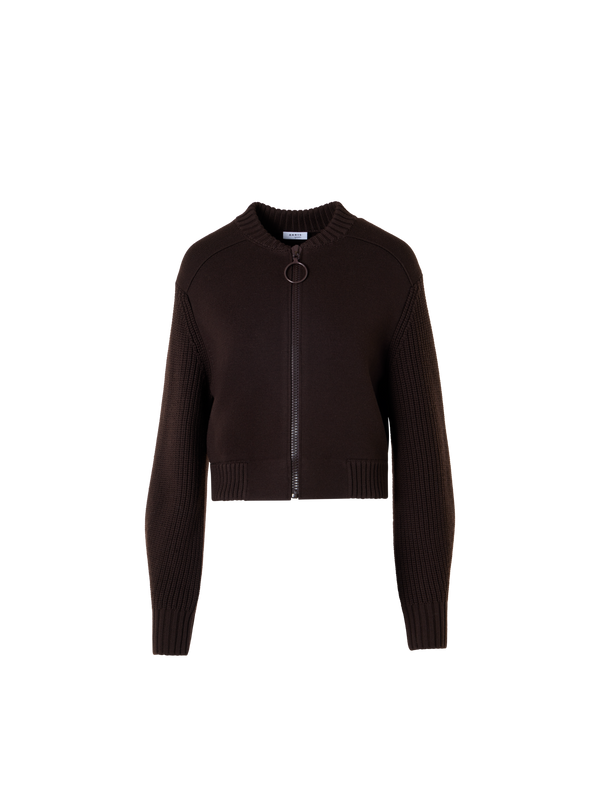 Designer Merino Wool Bomber Cardigan - brown