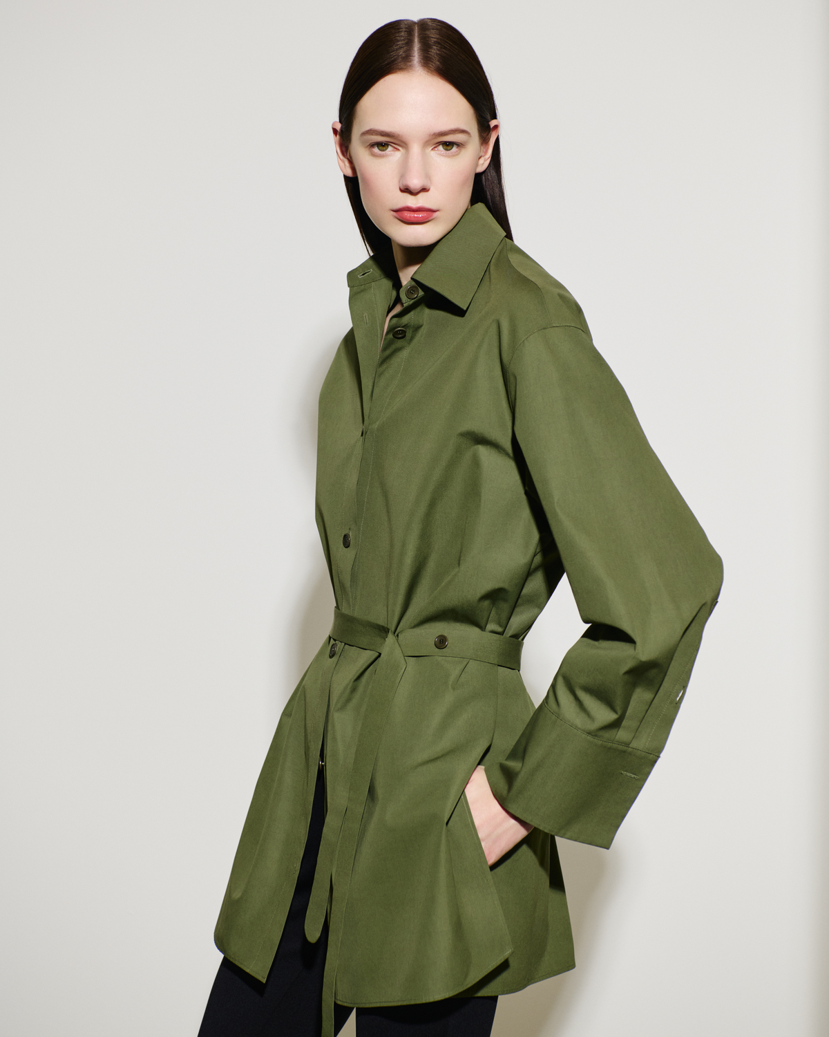 Designer Oversized Cotton Poplin Tunic - neutral - green #editorial