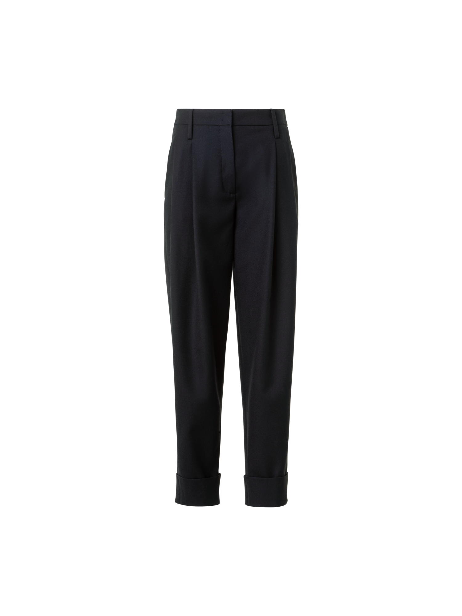 Designer Cropped Tapered Wool Tricotine Pleated Pants - black - neutral