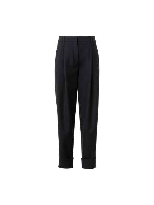 Designer Cropped Tapered Wool Tricotine Pleated Pants - black - neutral
