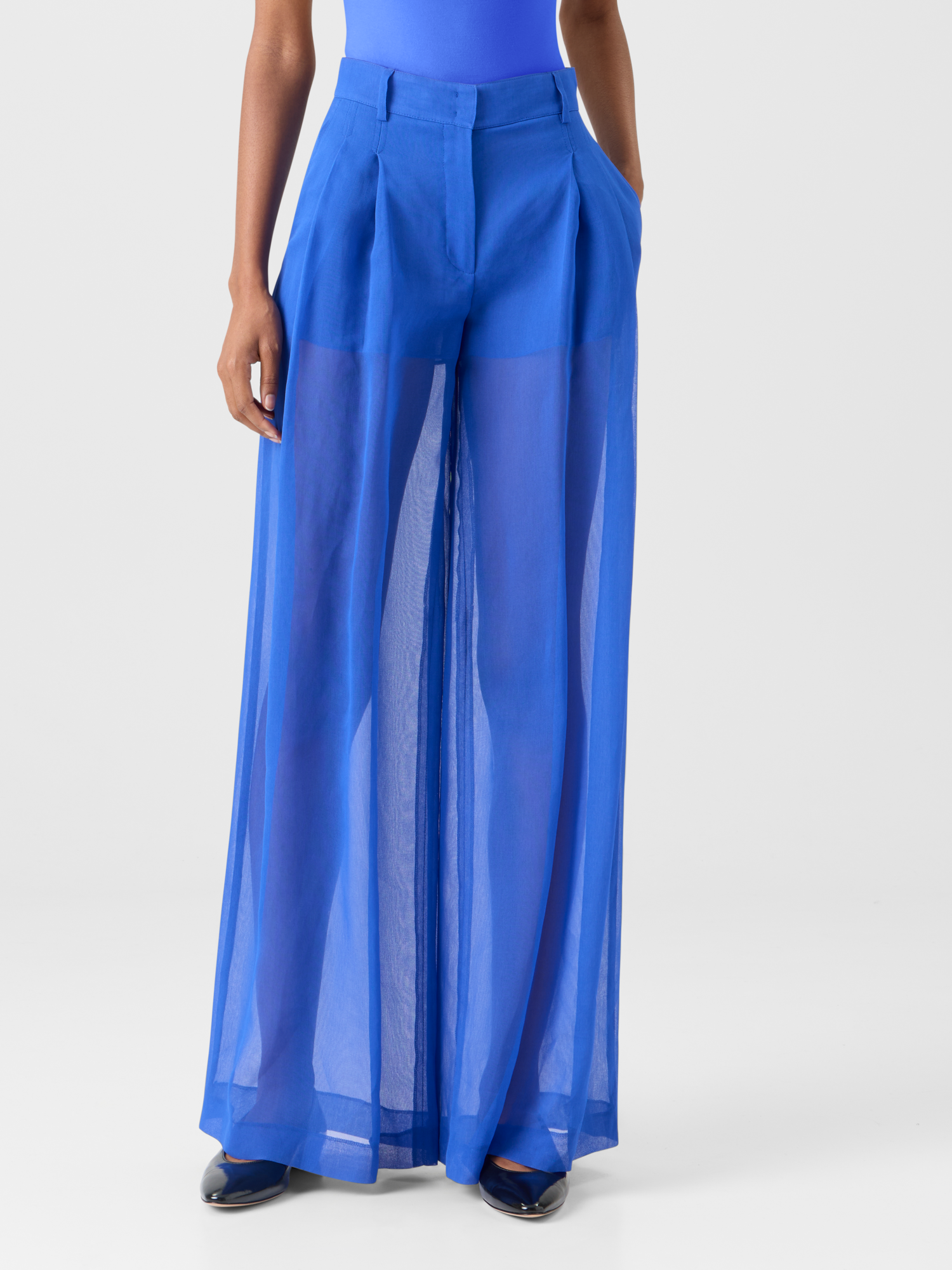 Designer Cassie Wide Sheer Pants in Silk Organza