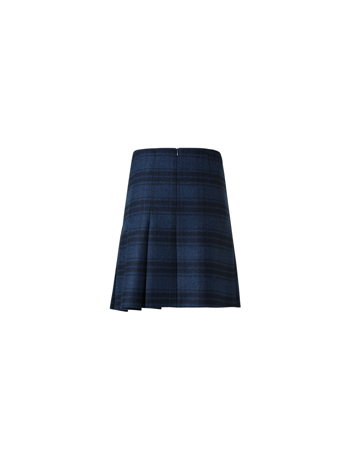 Designer Half-Pleated Wool Double-Face Plaid Mini Skirt - neutral - navy - blue - multicolor