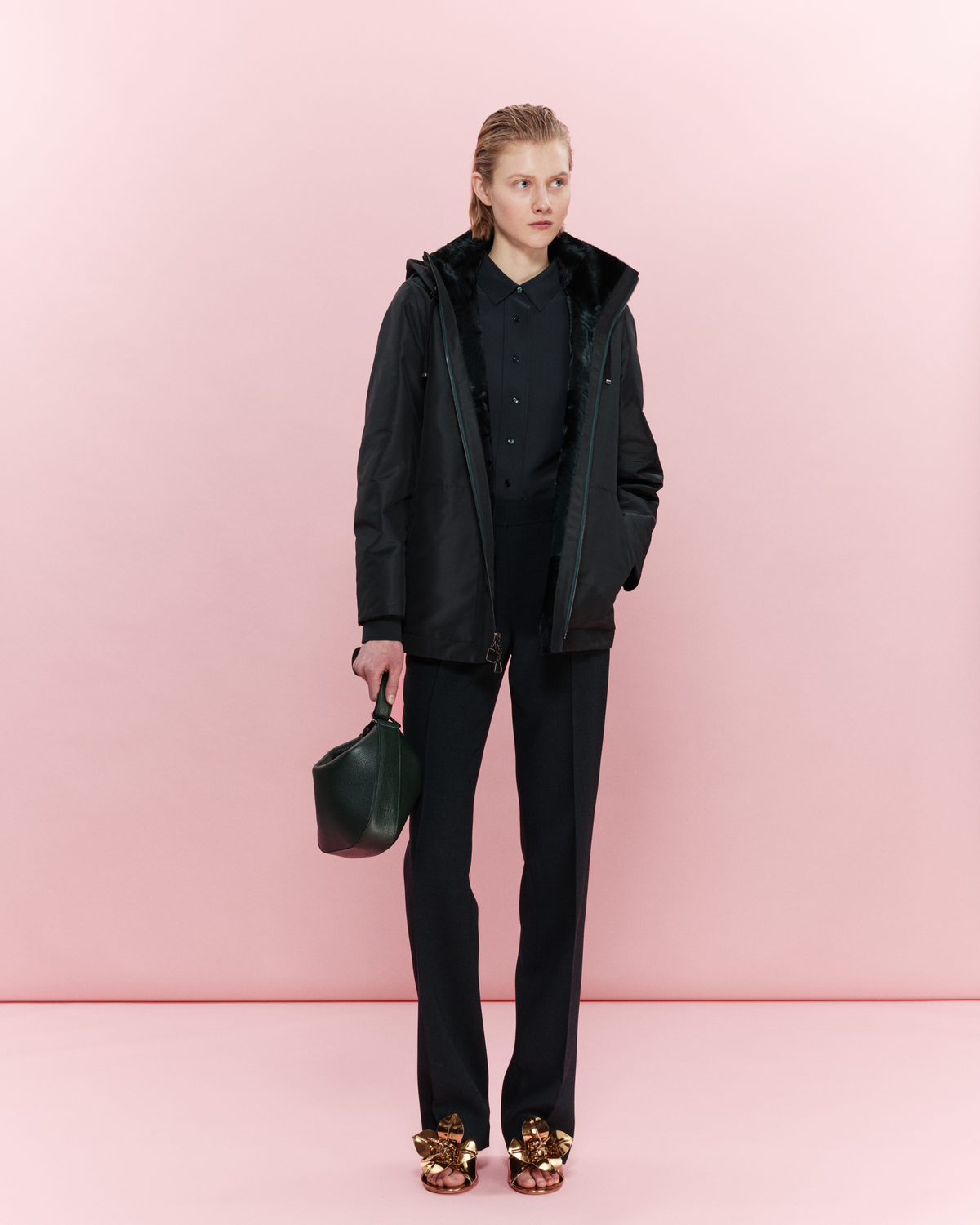Designer Straight Pants in Wool Double-Face - green #editorial