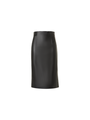 Designer High-Waist Lamb-Nappa Leather Pencil Skirt - black
