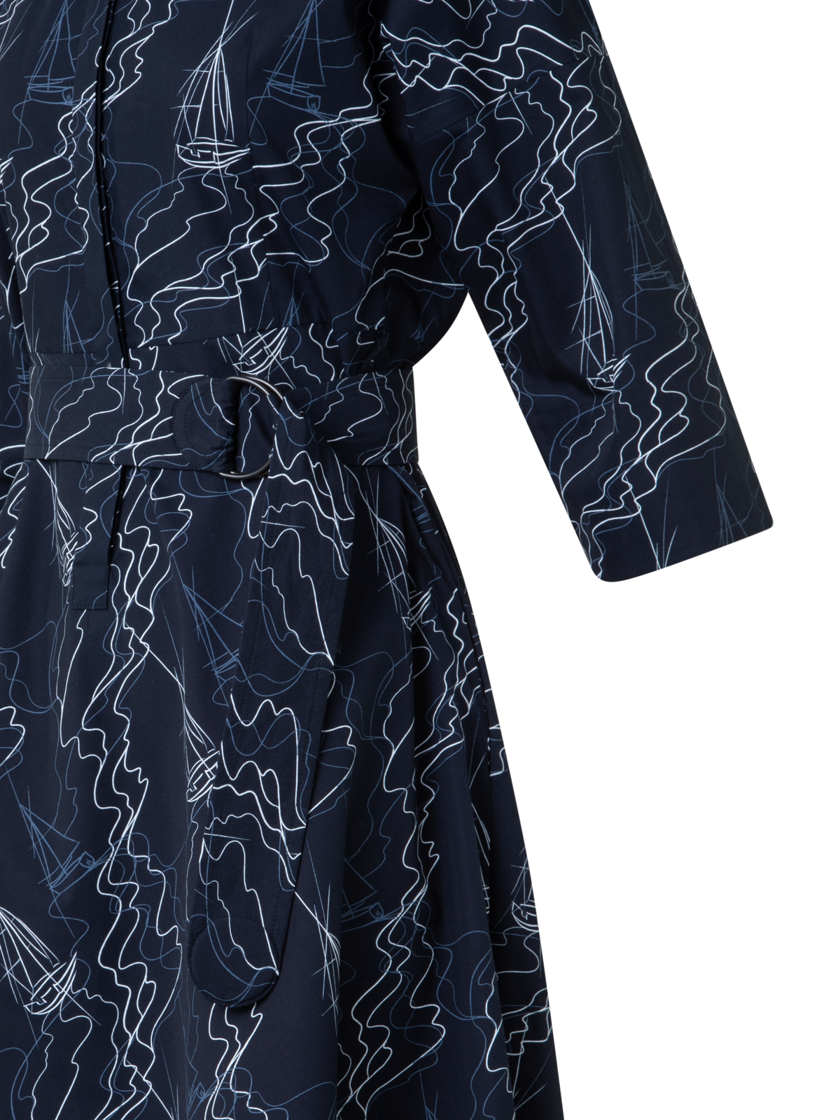 Designer Midi Shirt Dress in Cotton with Sailboat Print - navy - blue - multicolor