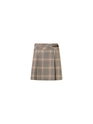 Designer Kilt Mini Skirt in Check Tweed - multicolor - brown