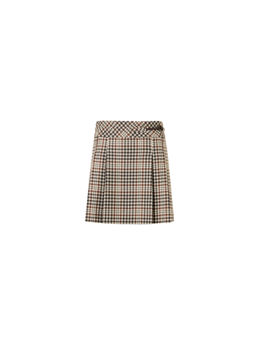 Designer Kilt Mini Skirt in Check Tweed - multicolor - brown