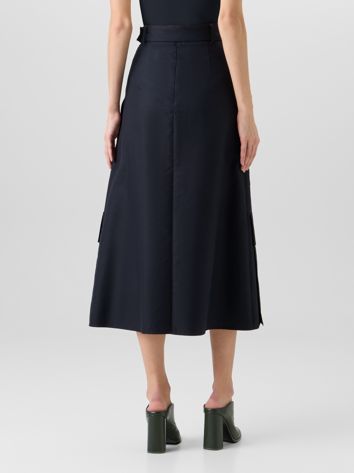 Designer Cotton Double-Face Midi Skirt - black #editorial