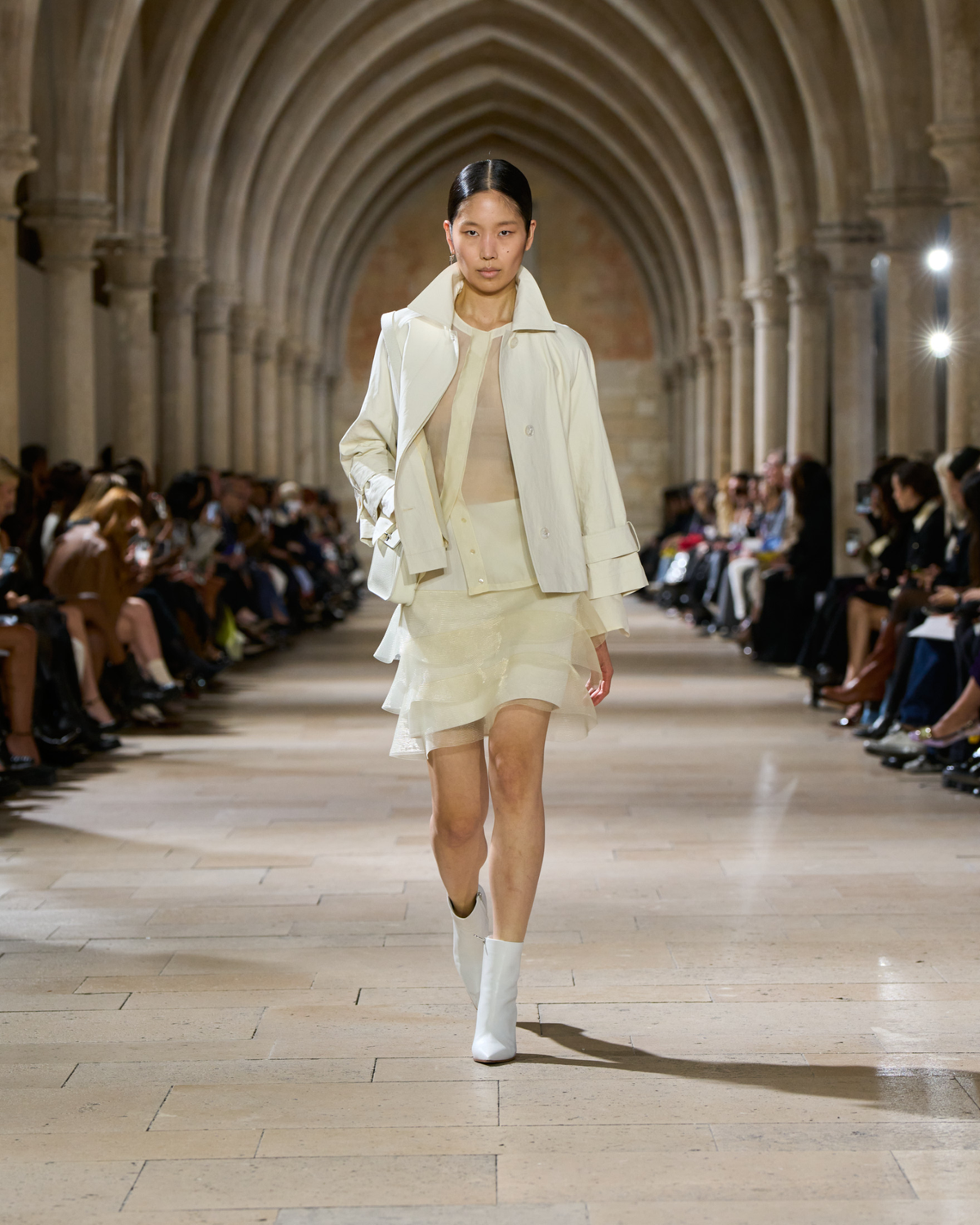 Designer Water Repellent Short Jacket in Coated Linen - ecru - white #editorial