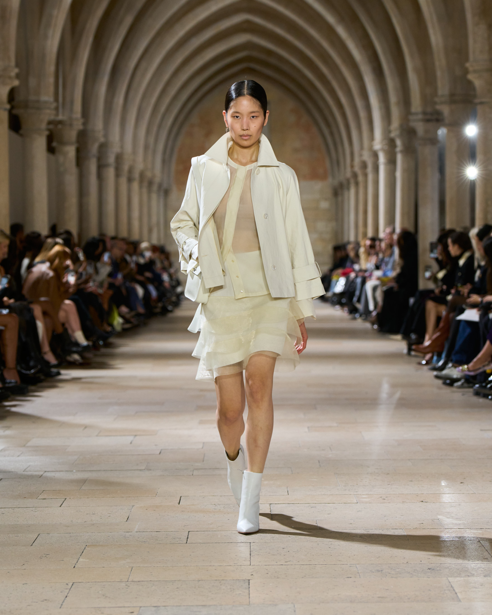 Designer Water Repellent Short Jacket in Coated Linen - ecru - white 