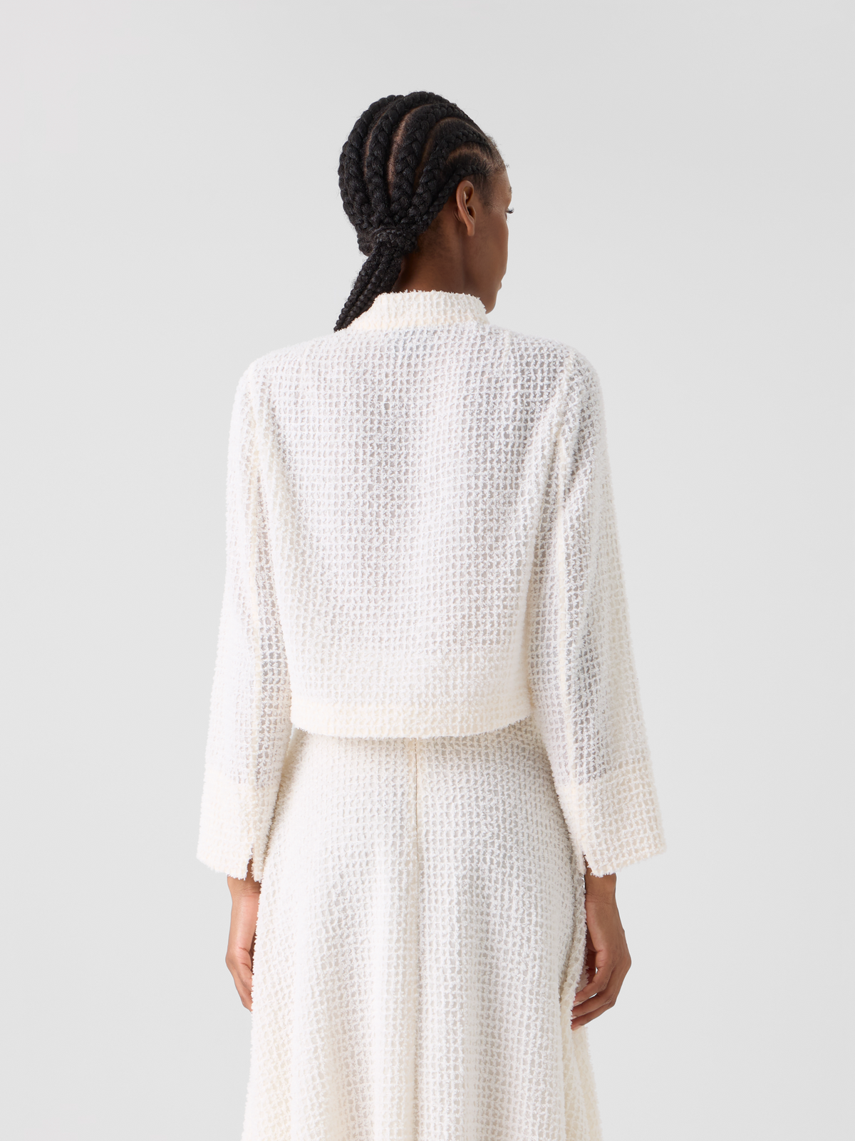 Designer Hockney Cropped Fringed Bolero Jacket - ecru