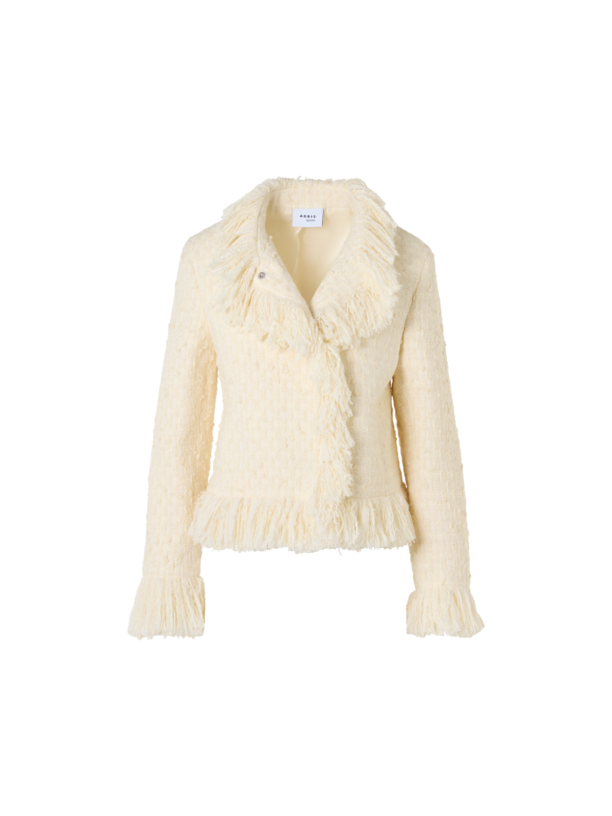 Designer Tweed Jacket with Fringed Edges - ecru