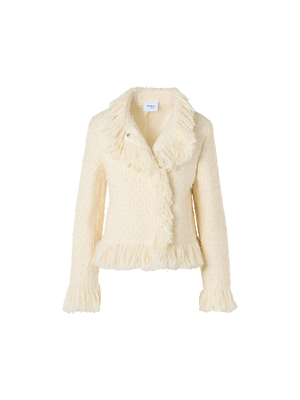 Designer Tweed Jacket with Fringed Edges - ecru