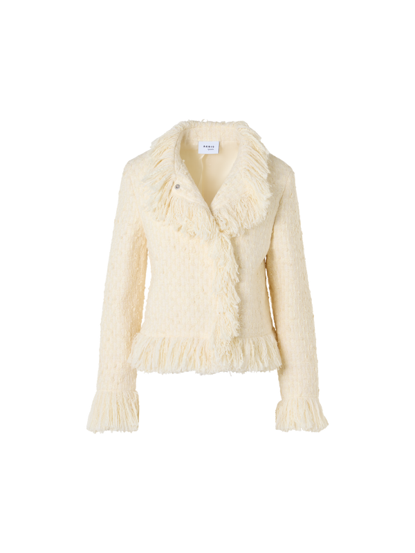 Designer Tweed Jacket with Fringed Edges - ecru