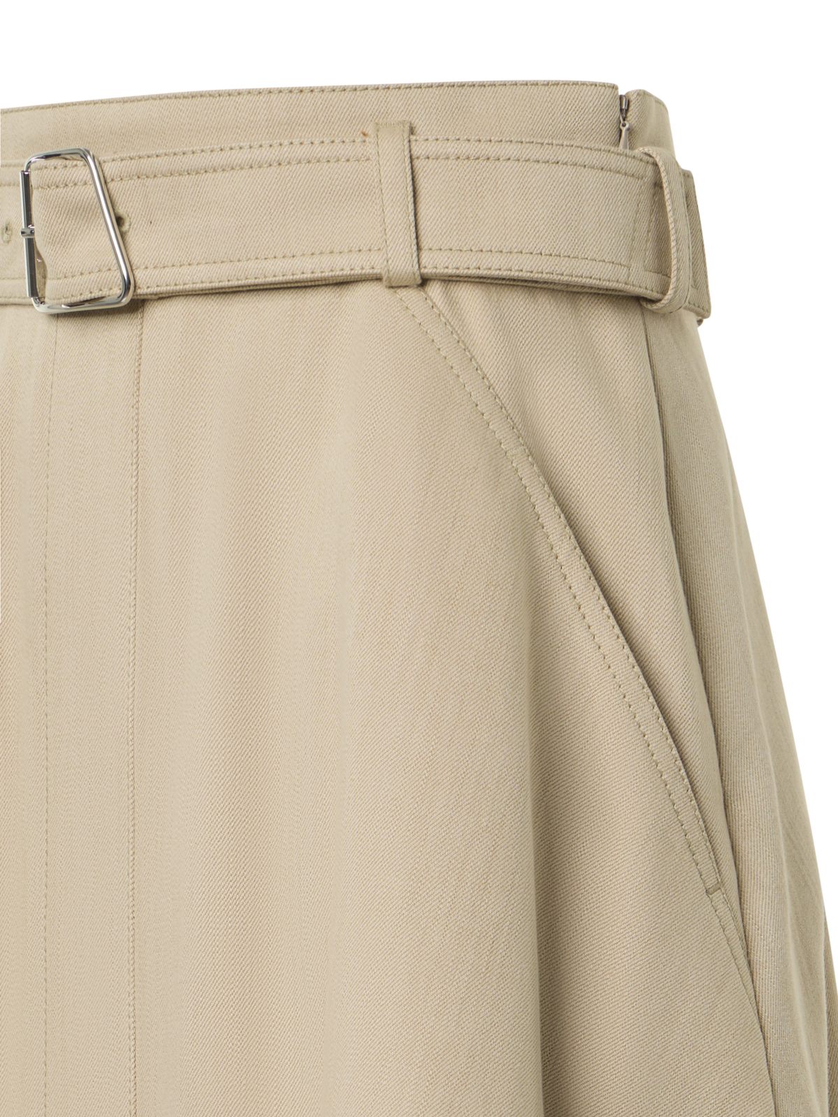 Designer Flared A-Line Midi Skirt in Cotton Denim - beige