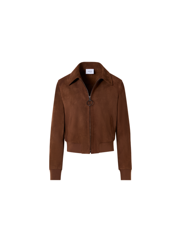Designer Bomber Jacket in Suede Goat Leather - brown