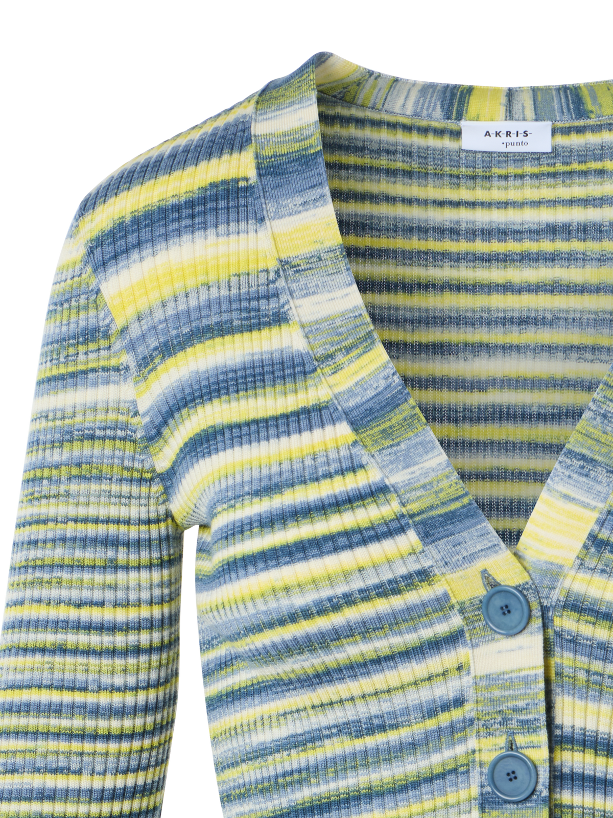 Designer Space-Dye Rib Merino Wool Knit Cardigan - multicolor