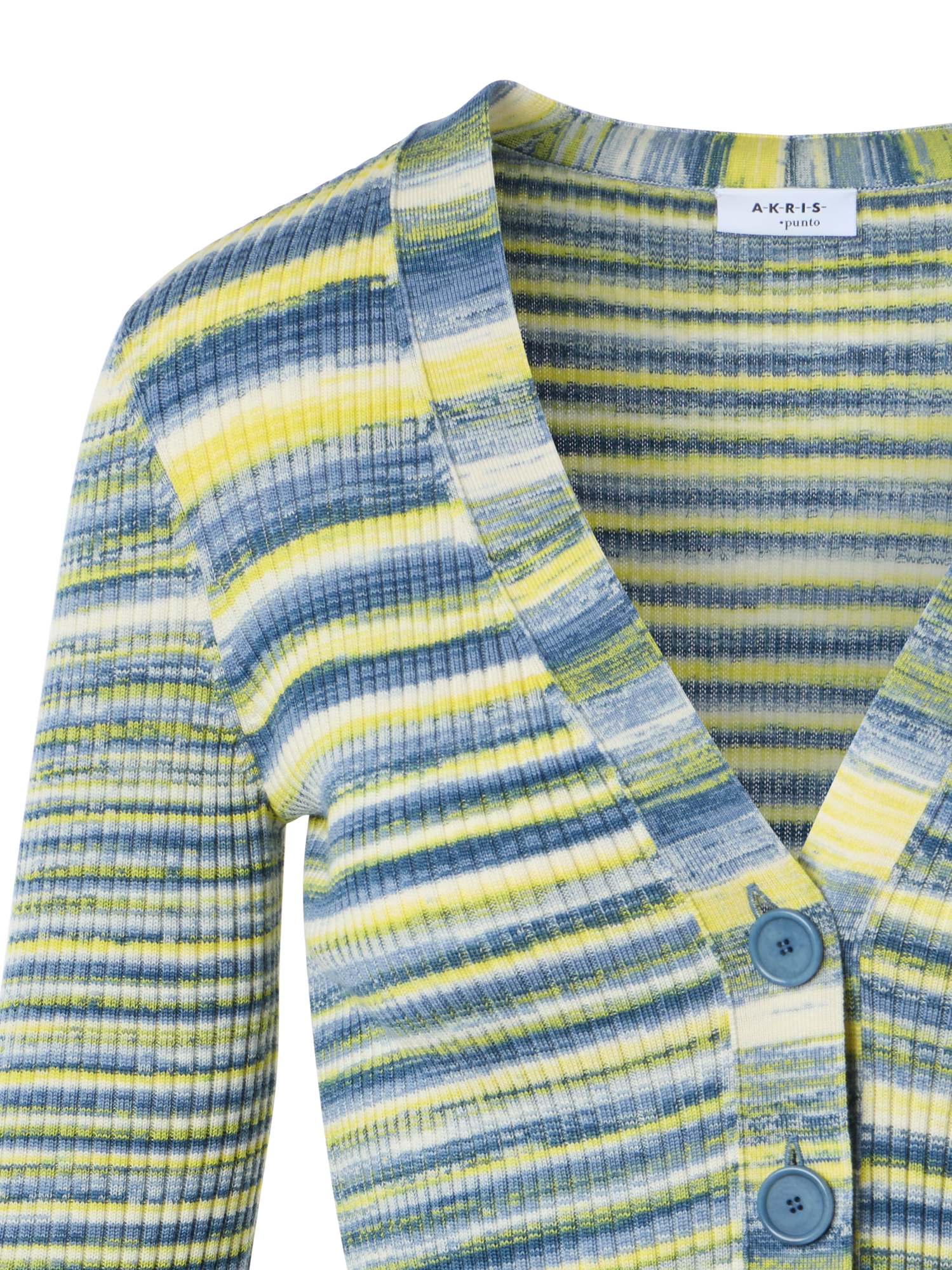 Designer Space-Dye Rib Merino Wool Knit Cardigan - multicolor