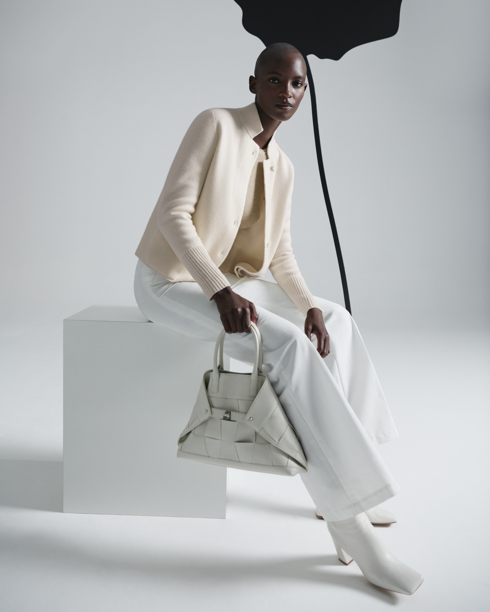 Designer Wide Straight Cotton Stretch Pants - neutral - ecru - white 