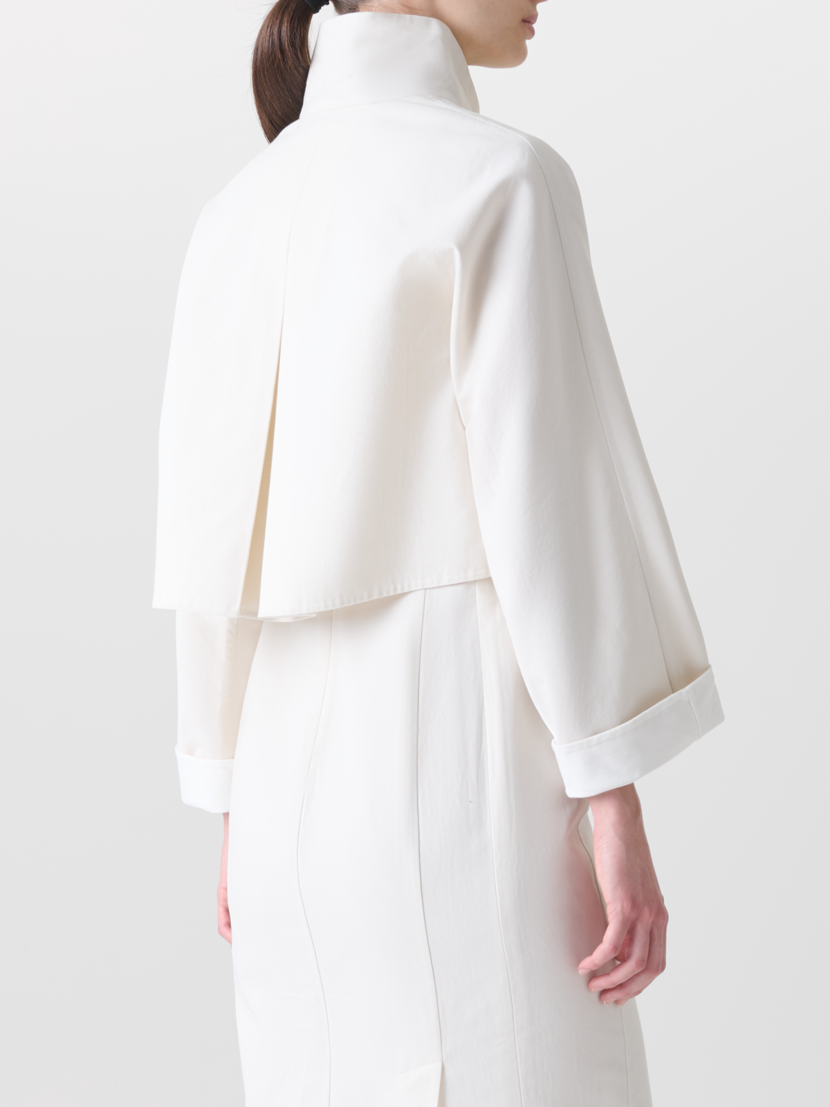 Designer Cropped Jacket in Cotton Double-Face - neutral - ecru - white #editorial