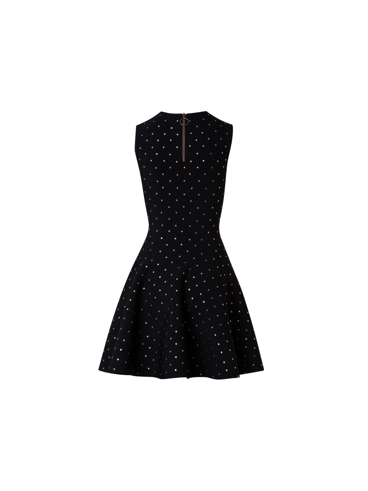 Designer Fit and Flare Dress with Gold Polka Dot Studs - black