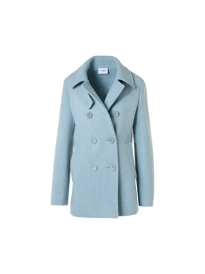 Designer Double-Breasted Peacoat in Felted Wool - blue