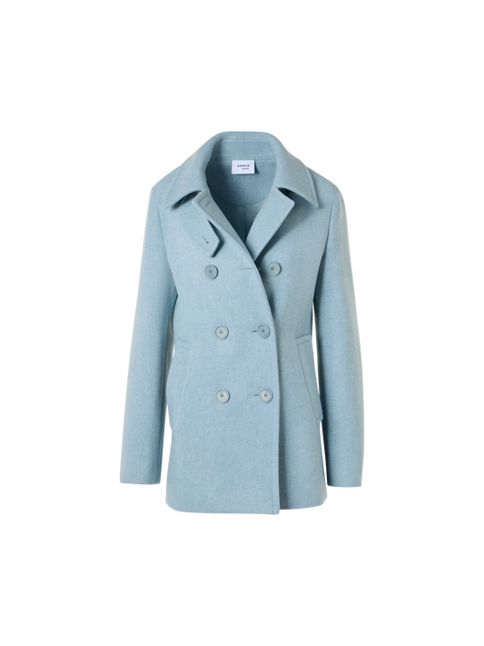 Designer Double-Breasted Peacoat in Felted Wool - blue