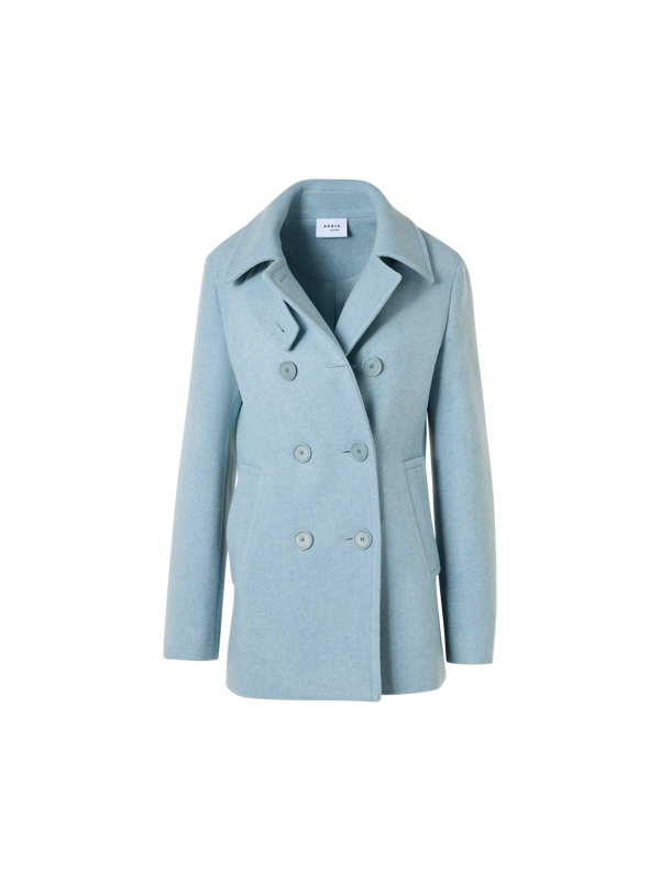 Designer Double-Breasted Peacoat in Felted Wool - blue