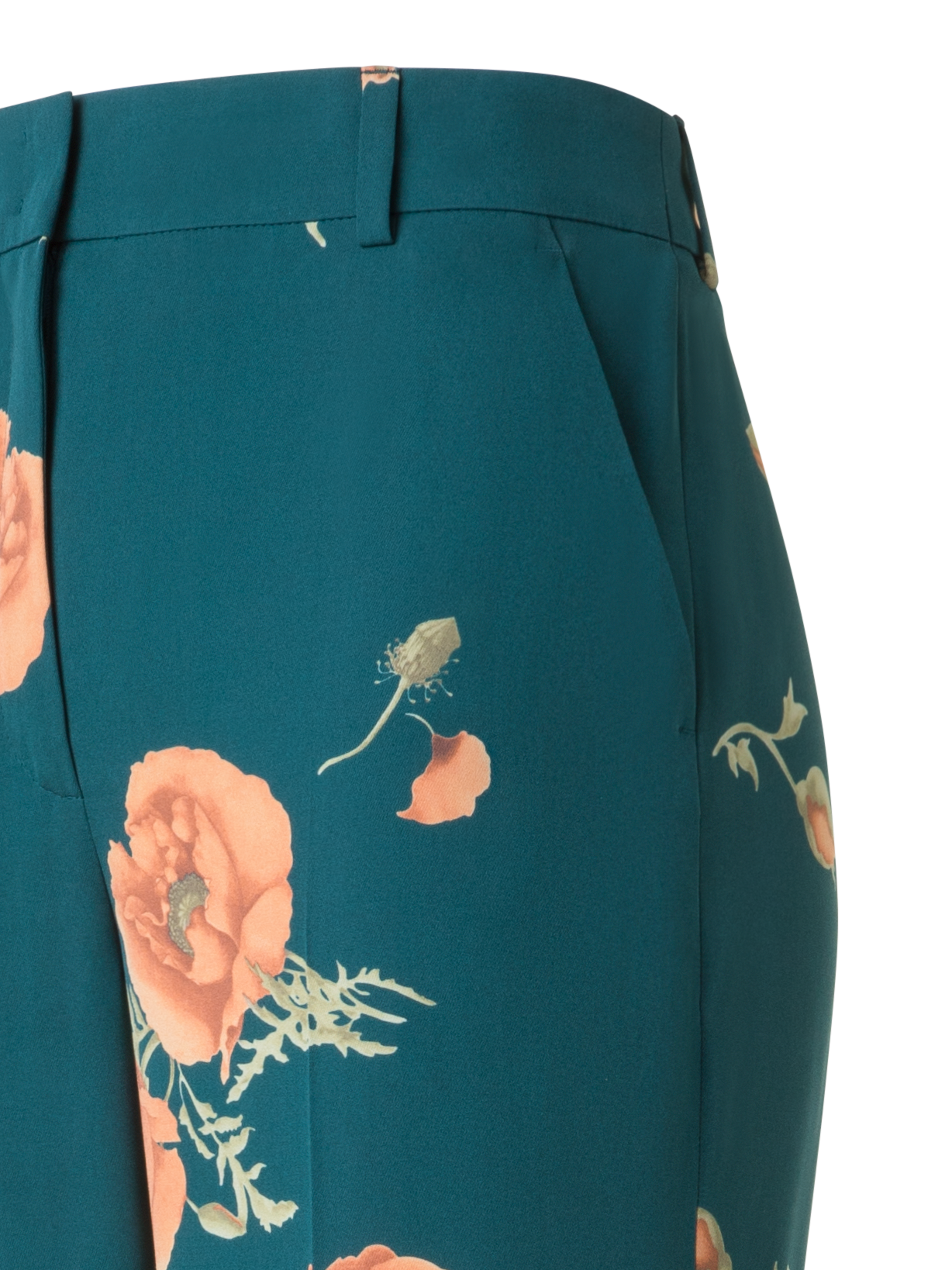 Designer Wide Silk Pants with Anemone Print - green