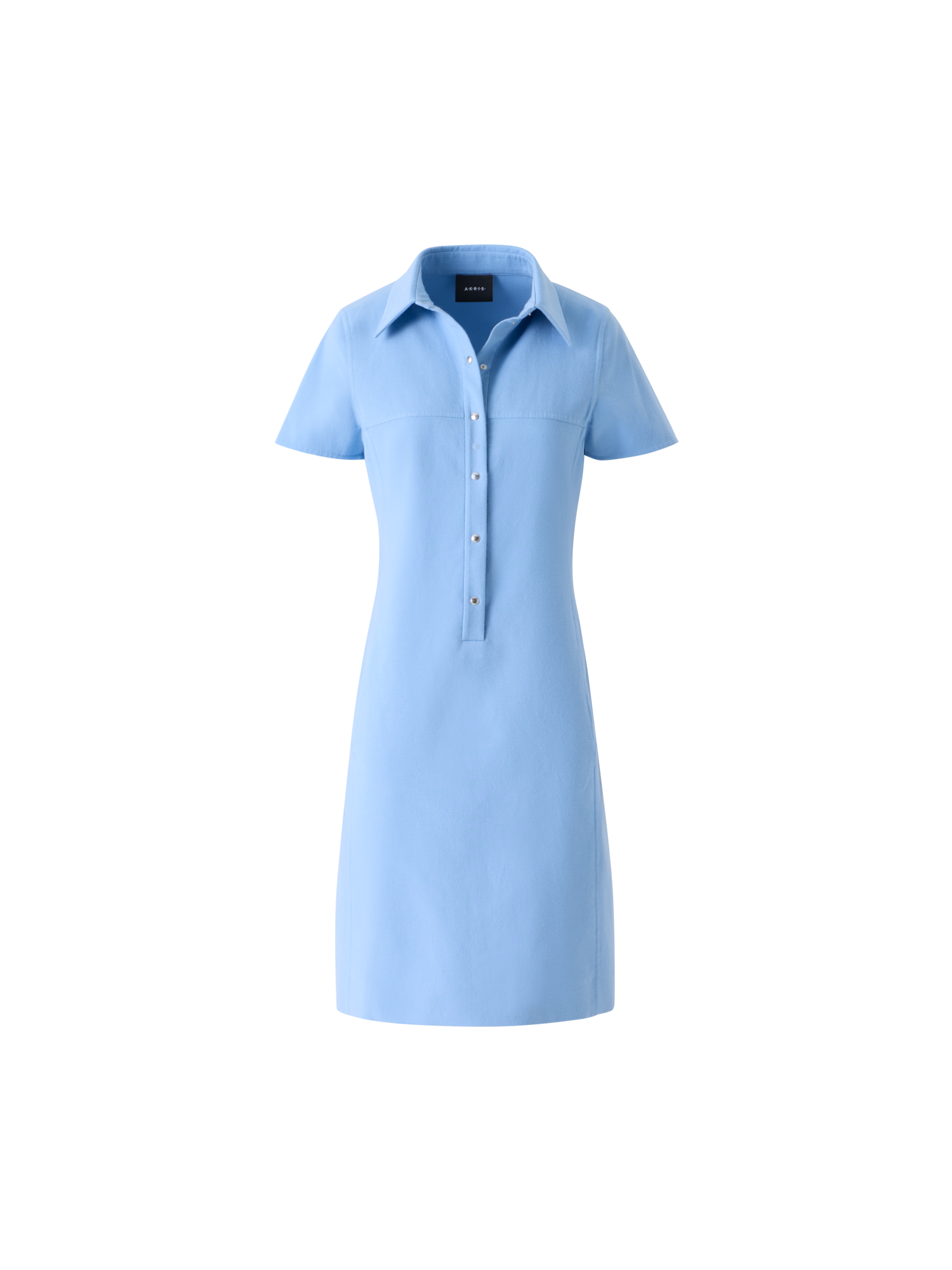 Designer Cotton Silk Stretch Double-Face Polo Dress - blue