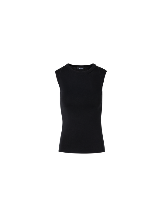Designer Sleeveless Stretch-Silk Knit Top - black