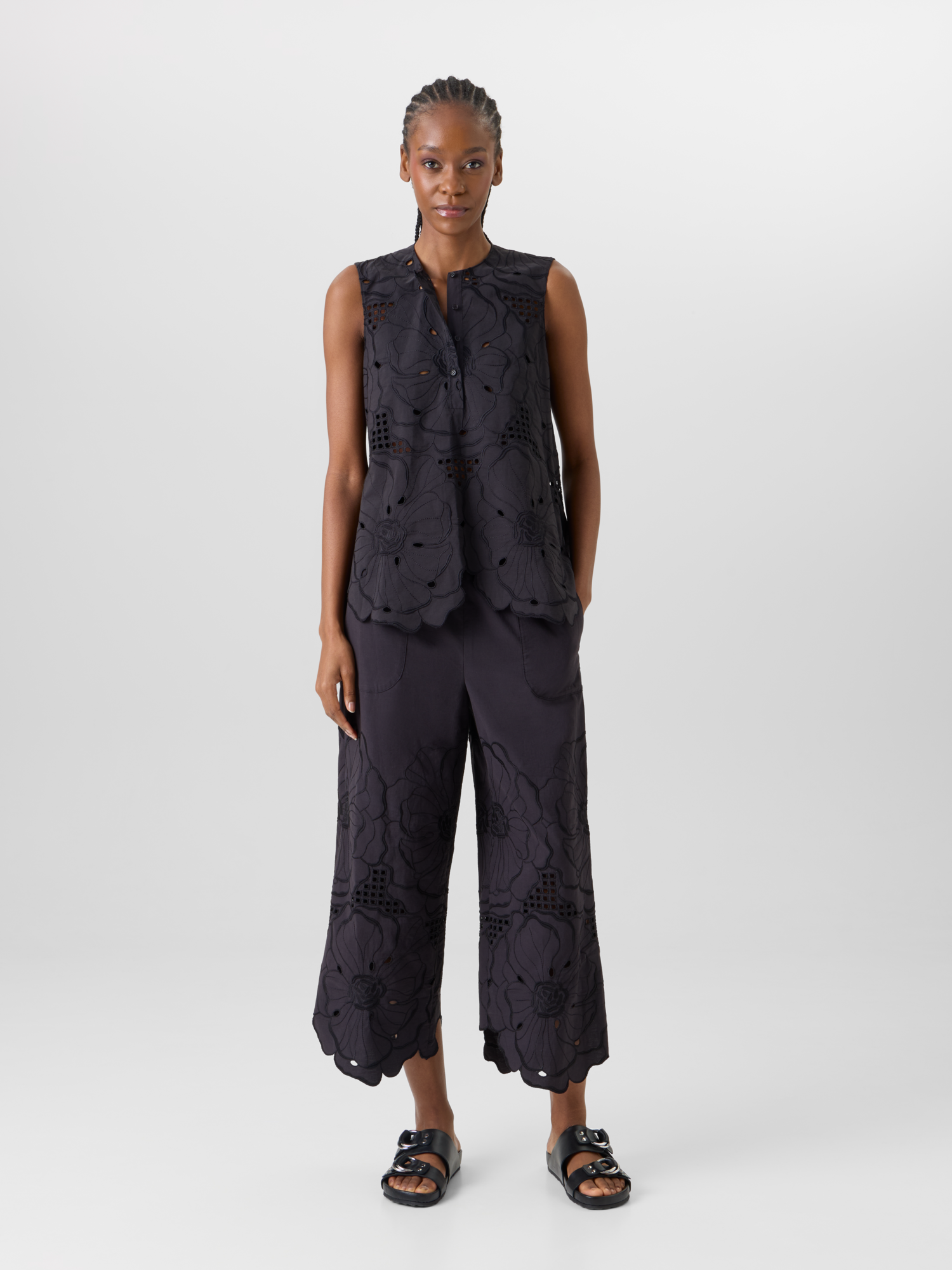Designer Wide-Leg Pants Frey in Cotton Poplin - black 