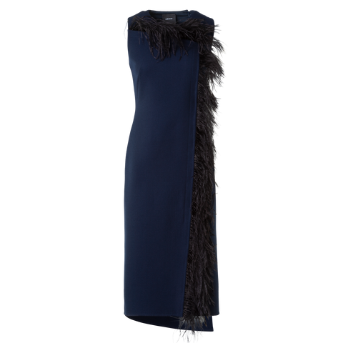 Asymmetrical Midi Dress with Feather Trim