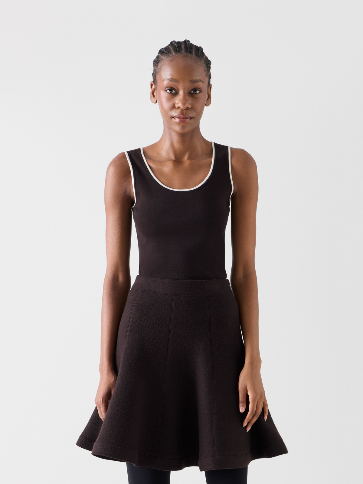 Designer Knit Tank with Contrast Piping - brown 