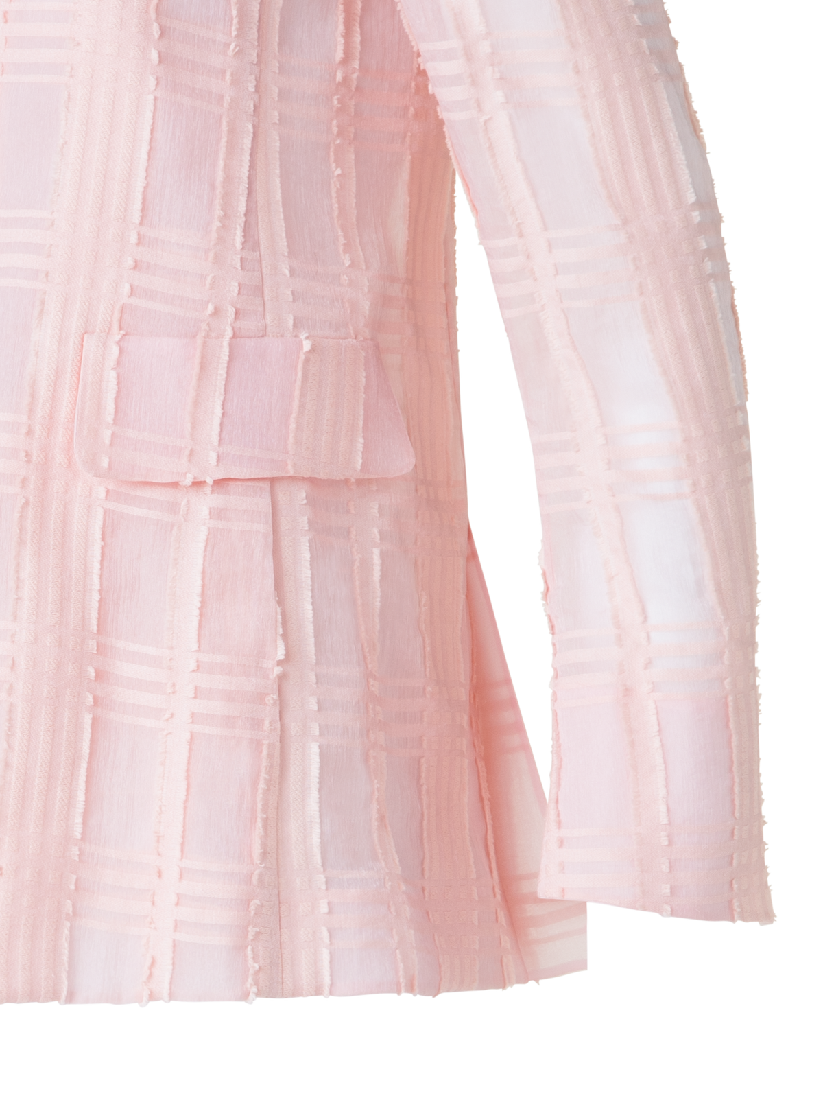 Designer Long Blazer Jacket in Sheer Cotton Plaid - pastel - pink