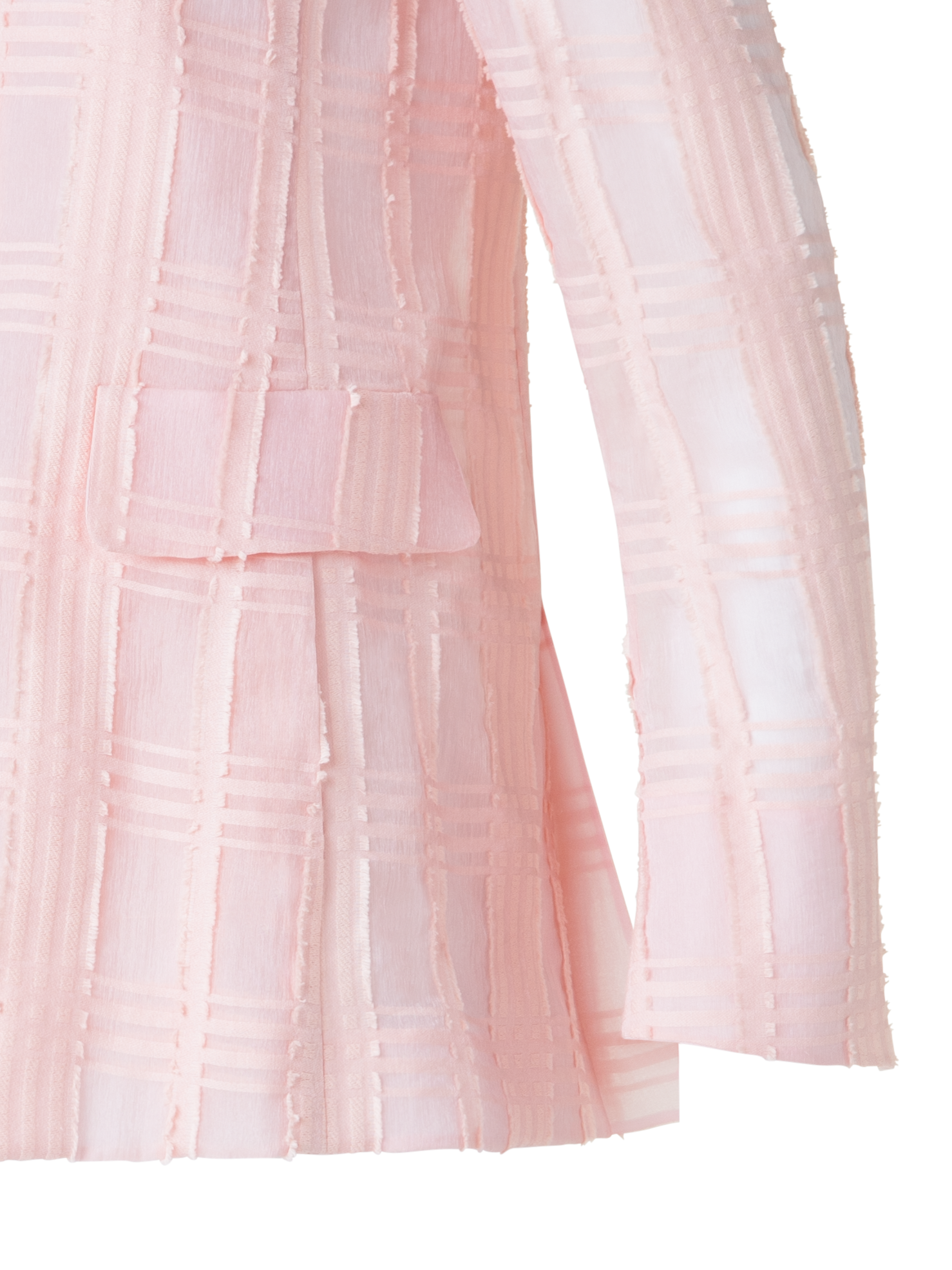 Designer Long Blazer Jacket in Sheer Cotton Plaid - pastel - pink