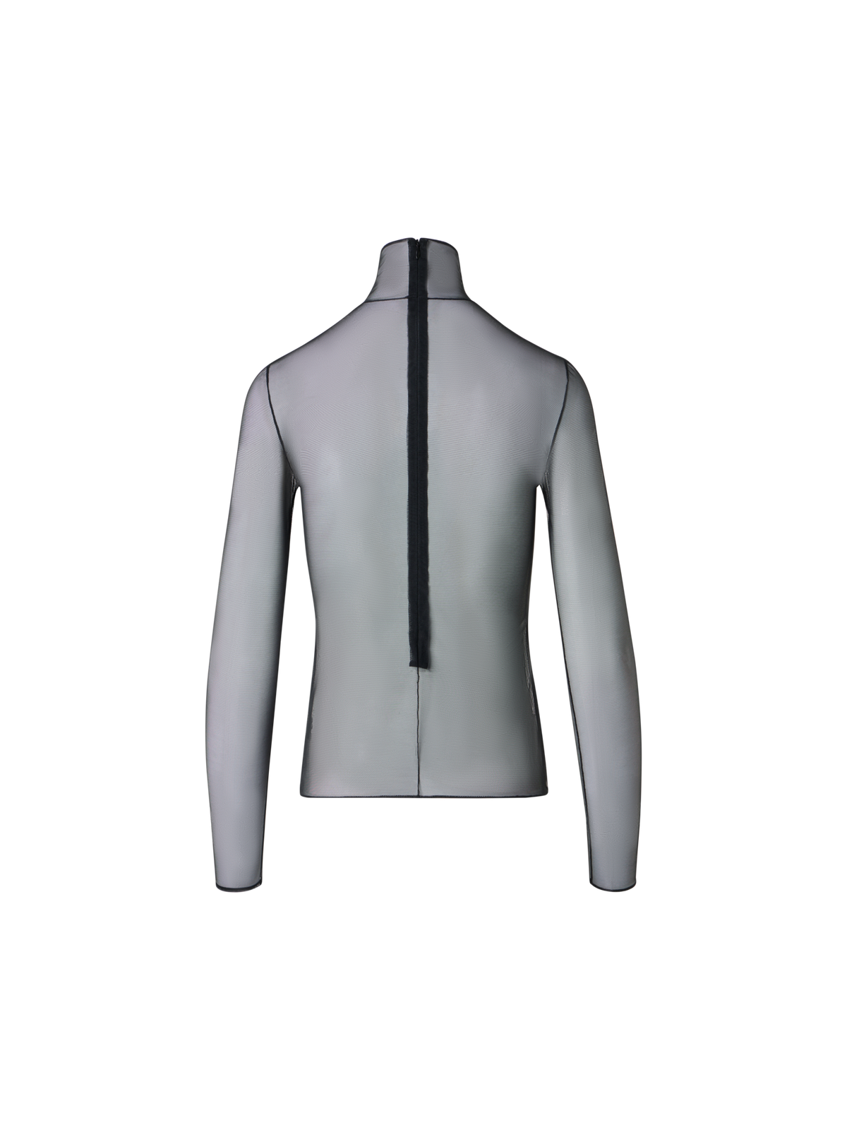 Designer Sheer Stretch Tulle Mock-Neck Top - black