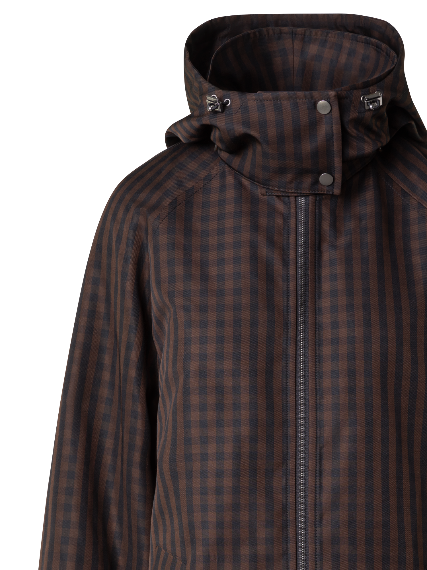 Designer Oversize Silk Parka with Vichy Check - brown - multicolor