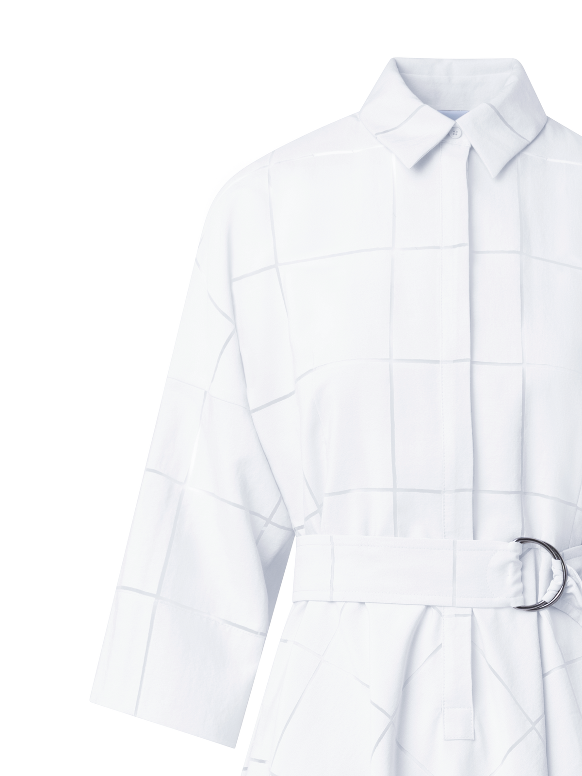 Designer Fit & Flare Midi Shirt Dress in Window Plaid - ecru - white