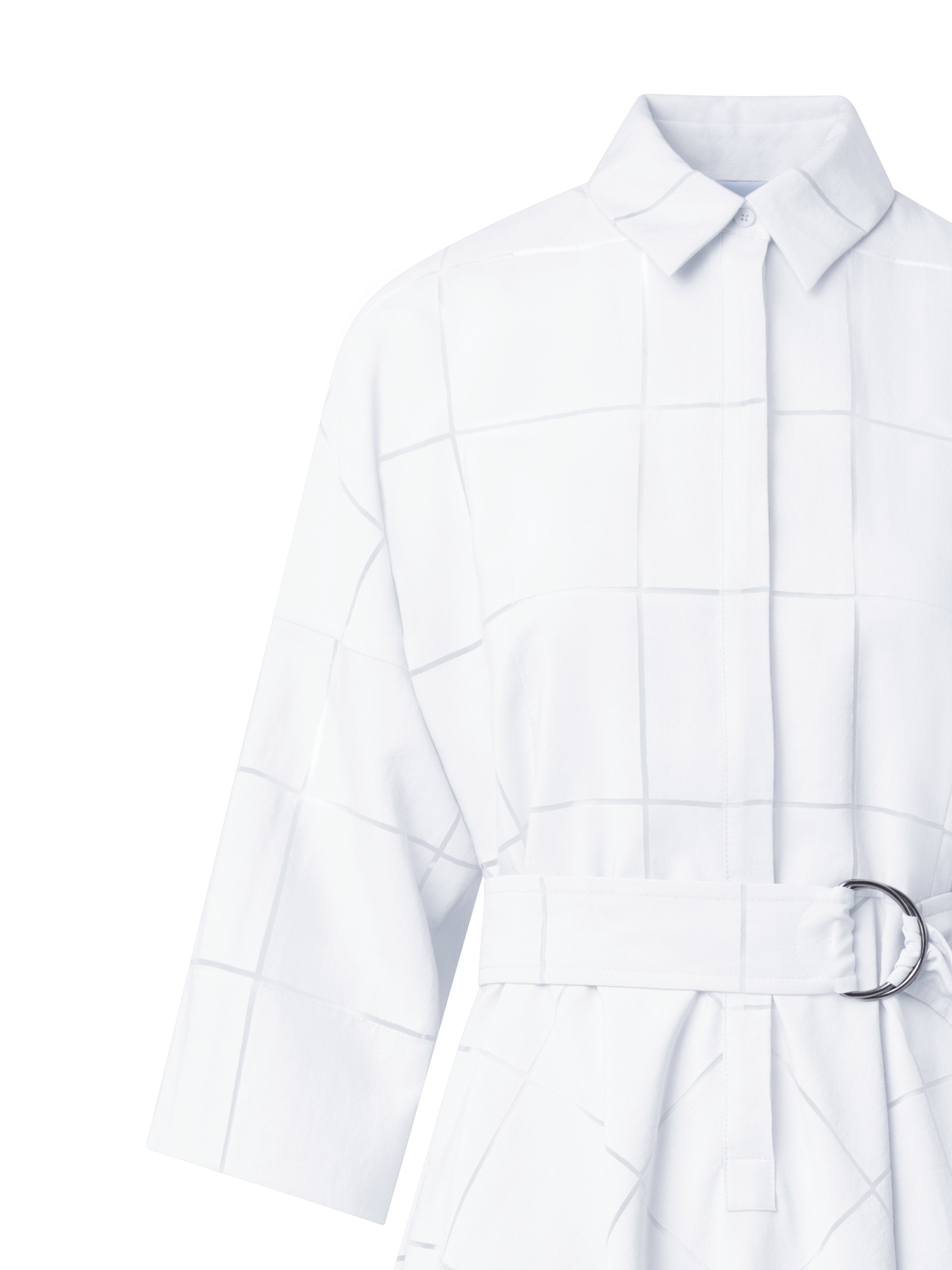 Designer Fit & Flare Midi Shirt Dress in Window Plaid - ecru - white